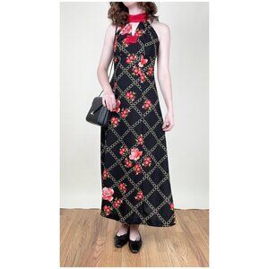 Vintage 1970s Handmade Maxi Dress Romantic Floral Print Wedding Guest 70s 70's